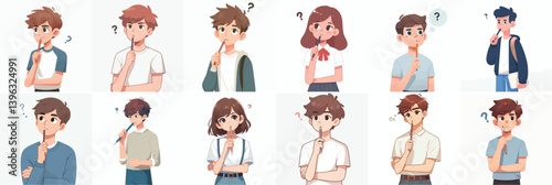 Vector of a teenager biting a pencil