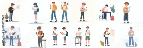 Vector of a teenager writing notes