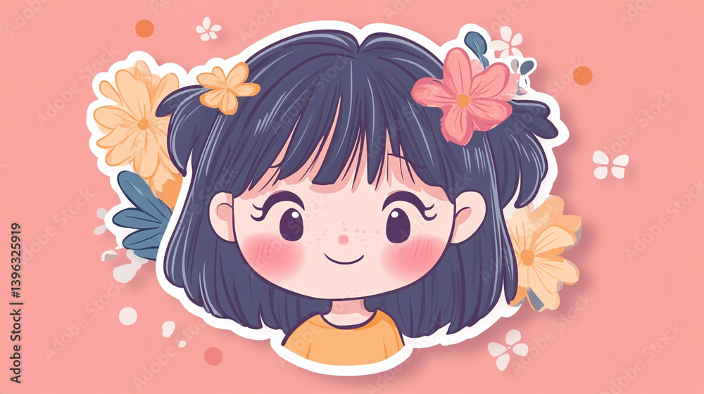 Cartoon Character little smile girl illustration. Ai generated. Cartoon Character little smile girl illustration. Ai generated.