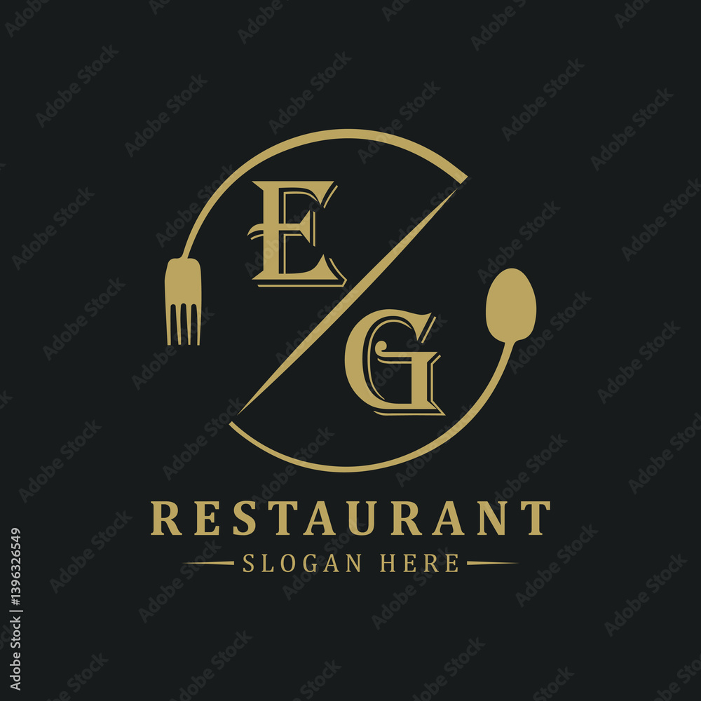 initial monogram logo With restaurant Circle shape logo design. initial monogram logo With restaurant Circle shape logo design.