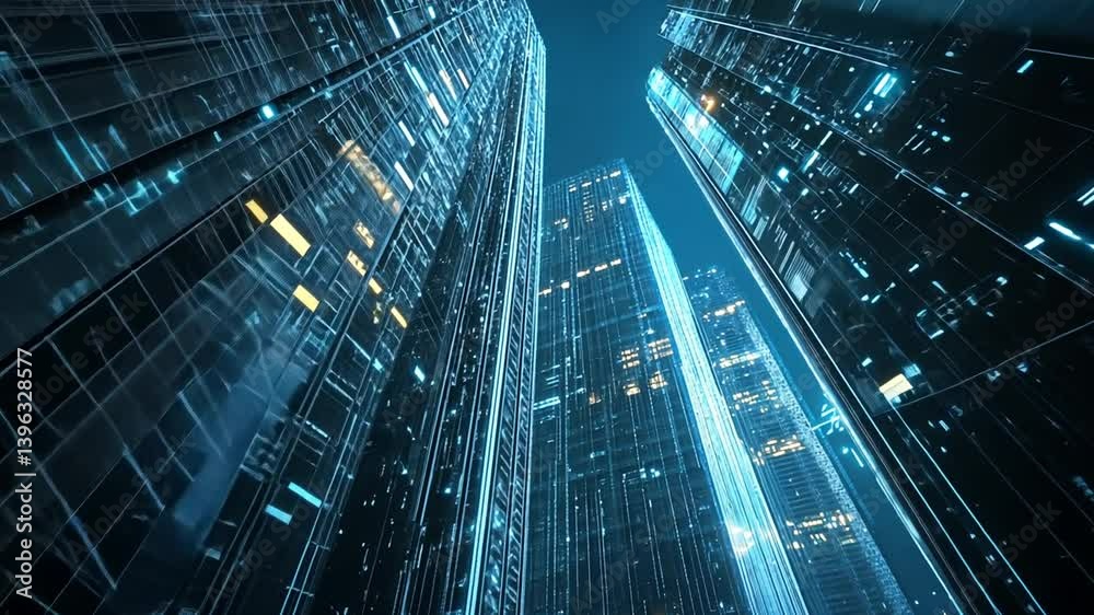 custom made wallpaper toronto digitalCaptivating aerial view of illuminated high-rise glass buildings in modern cityscape