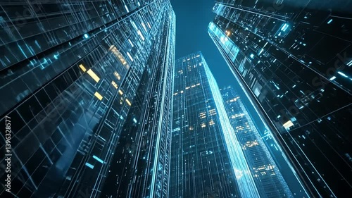 Wallpaper Mural Captivating aerial view of illuminated high-rise glass buildings in modern cityscape Torontodigital.ca