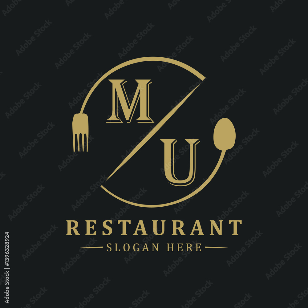 Fototapeta premium initial monogram logo With restaurant Circle shape logo design.