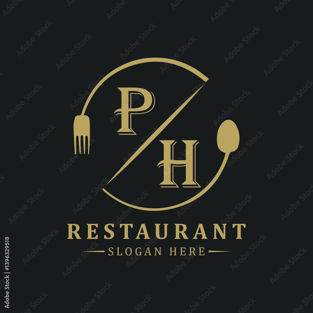 initial monogram logo With restaurant Circle shape logo design. initial monogram logo With restaurant Circle shape logo design.
