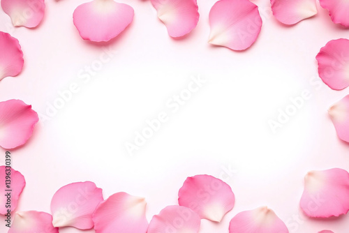 pink rose petals on white background