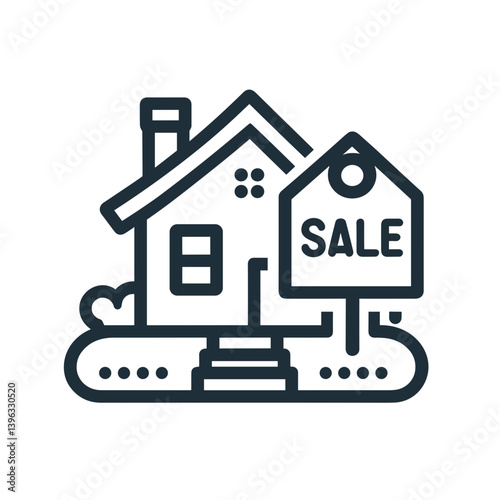 House for Sale Illustration with Sale Sign in Minimalist Style  