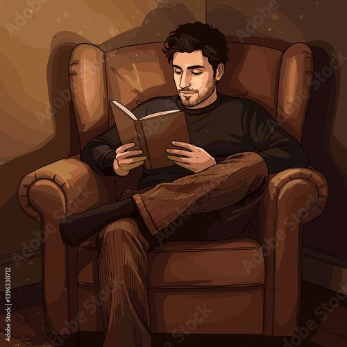 Man Enjoying a Book While Relaxing in an Armchair