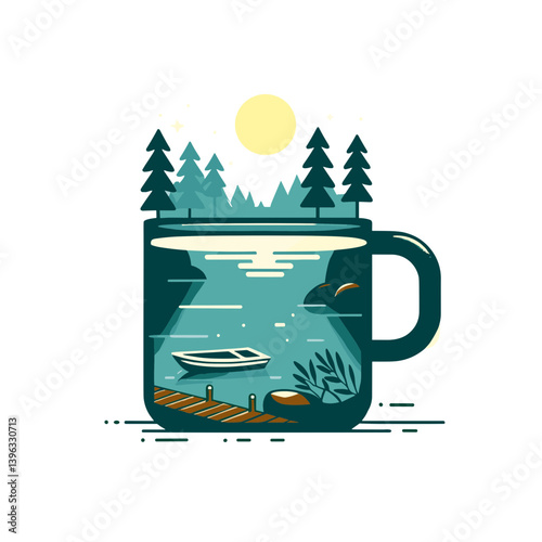 Lake in a Mug Illustration with Nature and Serenity  
