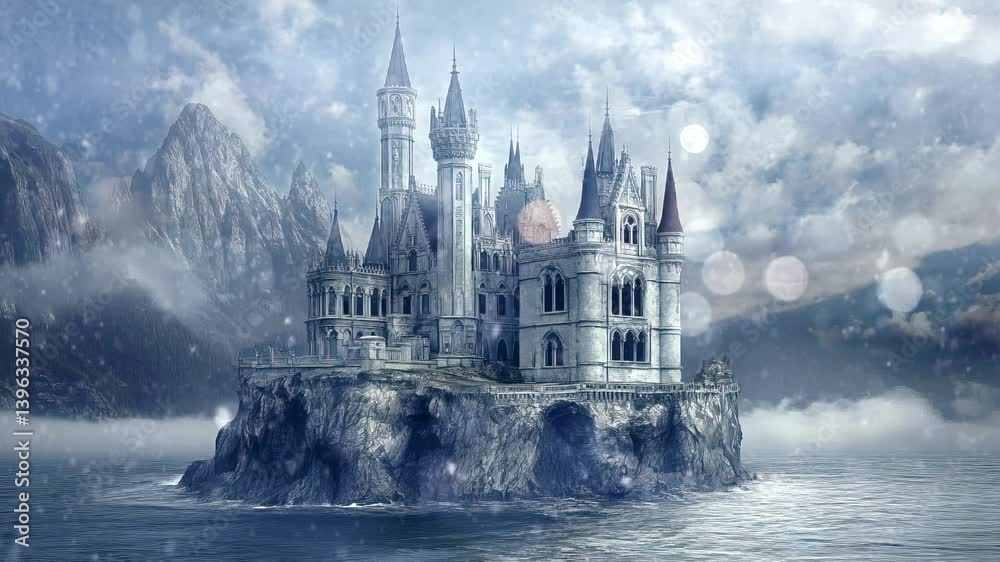 Gothic Castle on Ocean Cliff – Fantasy Art in Moonlit Fog Gothic Castle on Ocean Cliff – Fantasy Art in Moonlit Fog