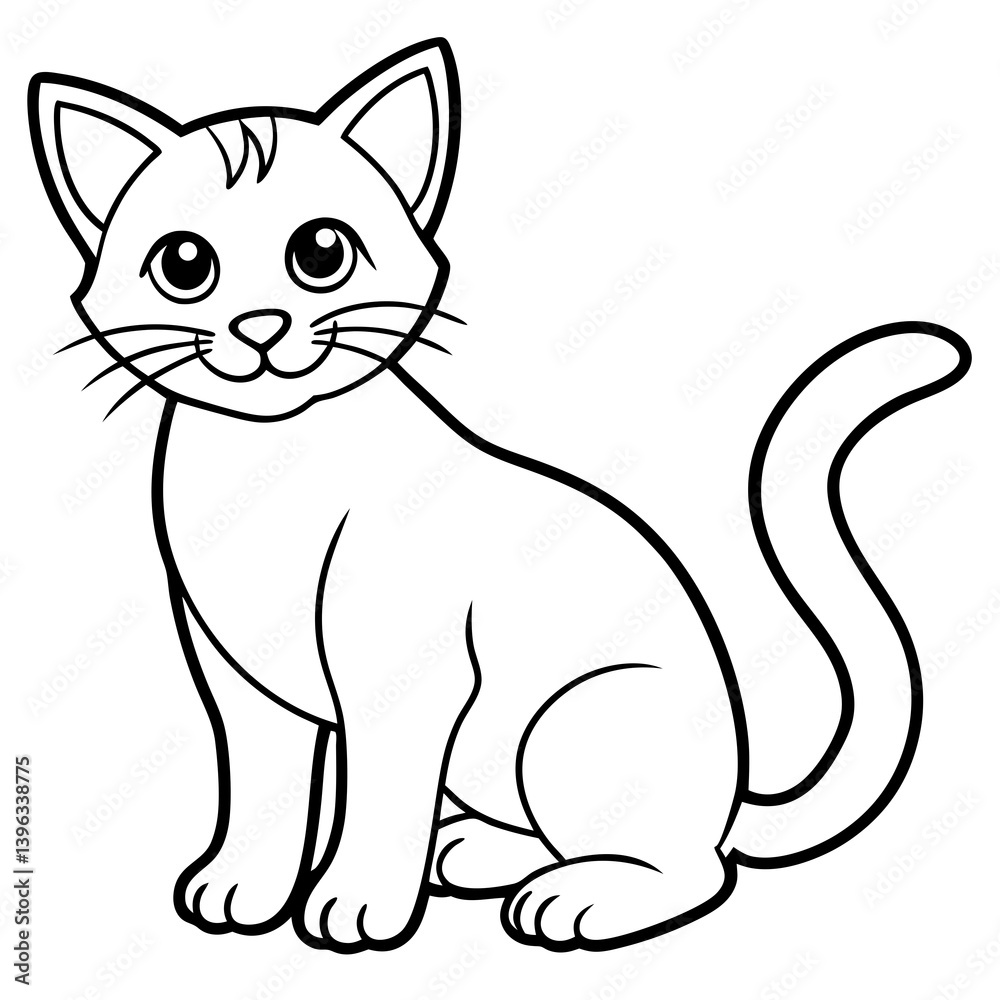 Minimal Baby Cat Vector Illustration on White Background