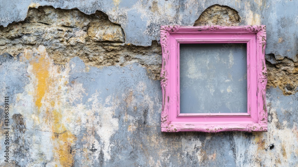Pink Frame on Weathered Wall: Rustic Charm and Vintage Aesthetic Pink Frame on Weathered Wall: Rustic Charm and Vintage Aesthetic
