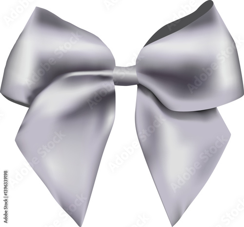 Grey Satin Ribbon bow illustration with high resolution for decoration	