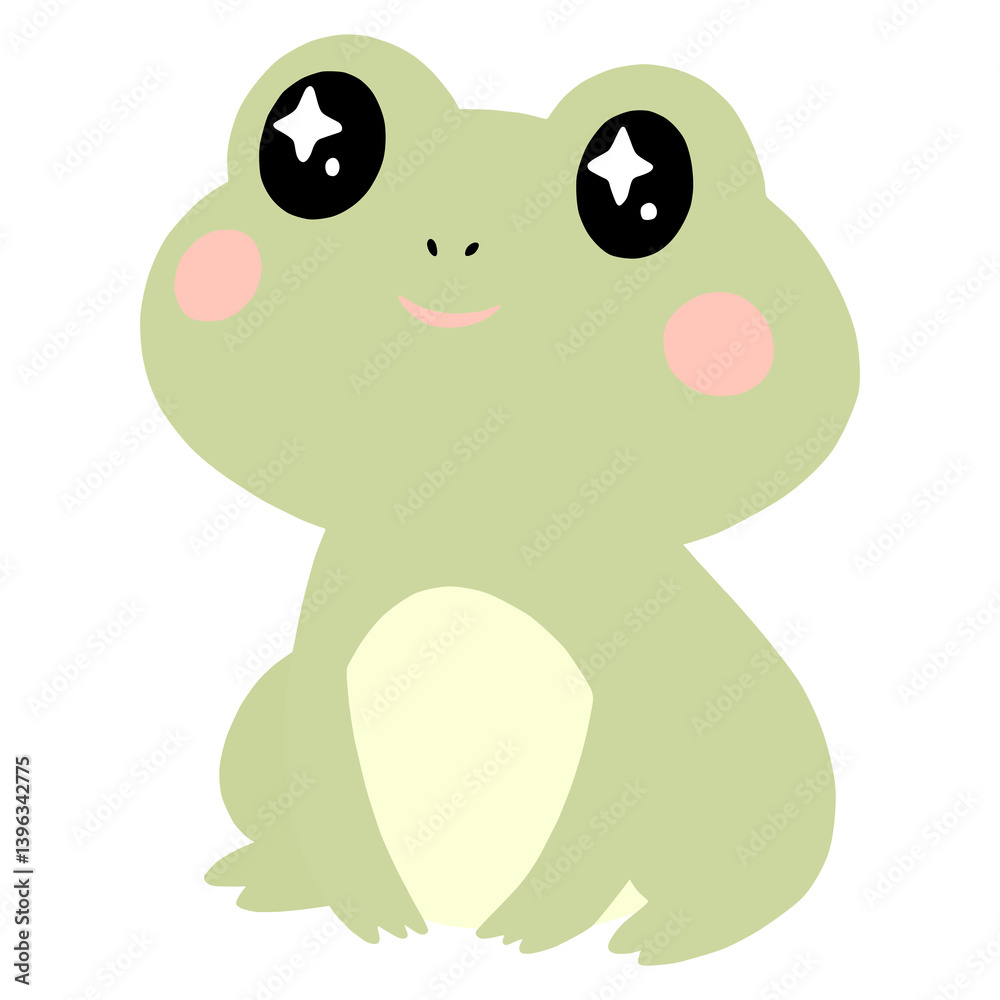 Obraz premium Kawaii frog with big sparkling eyes and pink cheeks and sweet smile sitting isolated on white background.