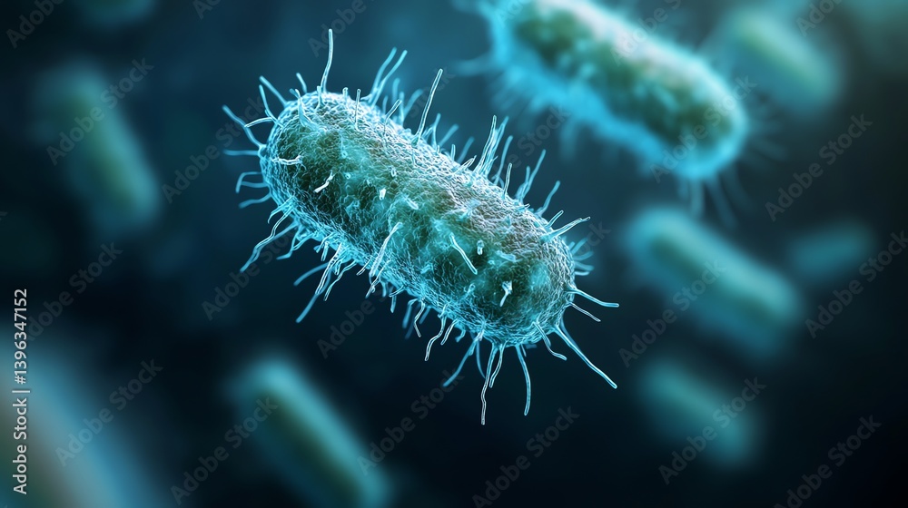 Fototapeta premium Bacteria Cell Microscopic View Showing Flagella and Cellular Structure Details