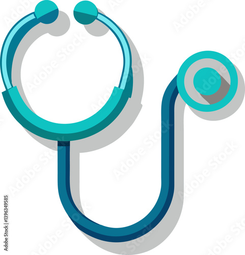 Clean and modern 3D vector icon of a stethoscope in shades of teal and blue, casting a subtle shadow. Represents medical care and health.
