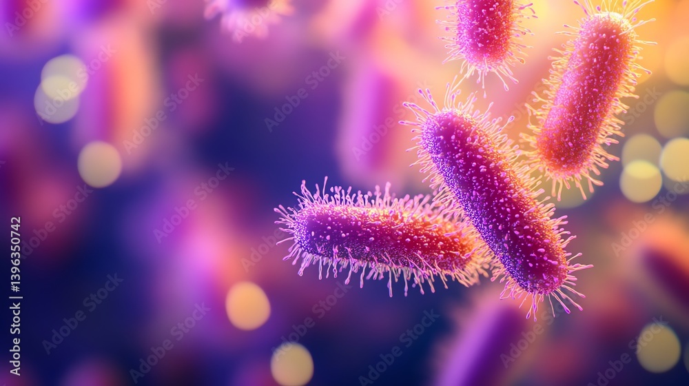 Close-up View of Microscopic Bacteria Floating with Textured Surface and Cilia Close-up View of Microscopic Bacteria Floating with Textured Surface and Cilia