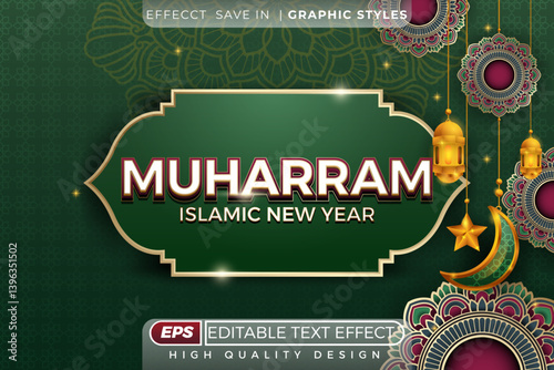Editable 3d text effect muharram islamic new year