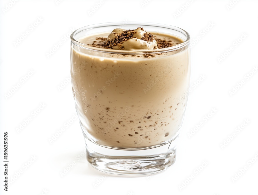 A transparent glass of latte smoothie isolated on a white background A transparent glass of latte smoothie isolated on a white background