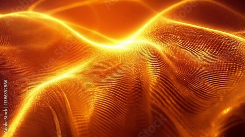 Golden Flowing Wave Mesh With Glowing Abstract Light Patterns