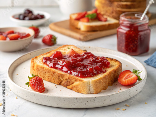 Wallpaper Mural Delicious toast with strawberry jam served as a sweet breakfast or snack Torontodigital.ca