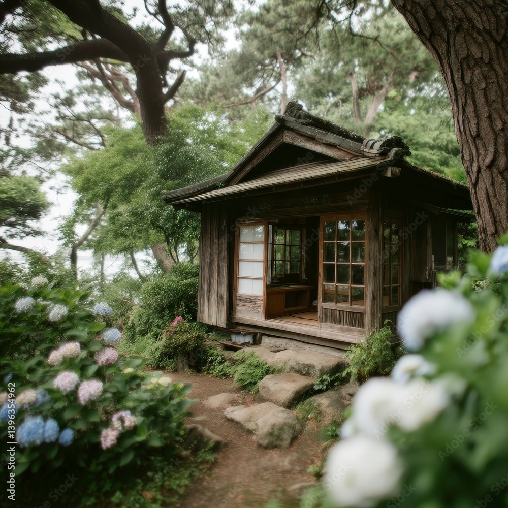 Serene Japanese Garden House Hydrangeas Tranquil Escape Serene Japanese Garden House Hydrangeas Tranquil Escape
