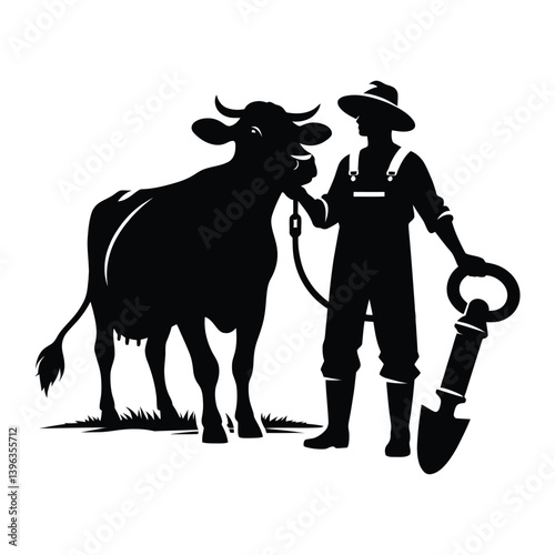 Farmer with Cow silhouette icon Clipart image isolated on white background