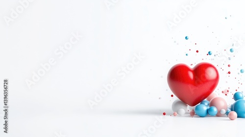 Red heart surrounded by colorful spheres