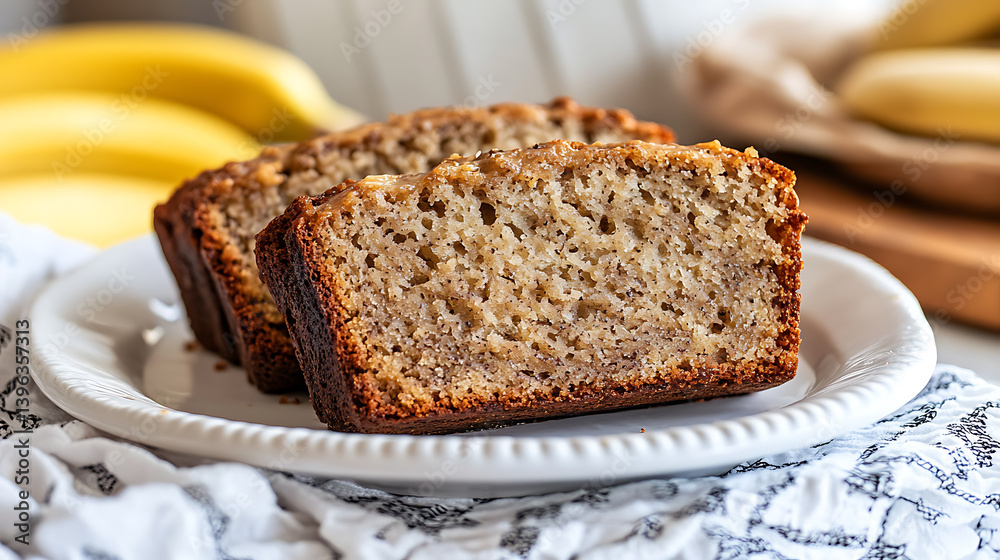 Freshly baked banana bread, so comforting and delicious. simple slice, perfect for warm, tasty treat that feels both satisfying and nourishing Freshly baked banana bread, so comforting and delicious. simple slice, perfect for warm, tasty treat that feels both satisfying and nourishing