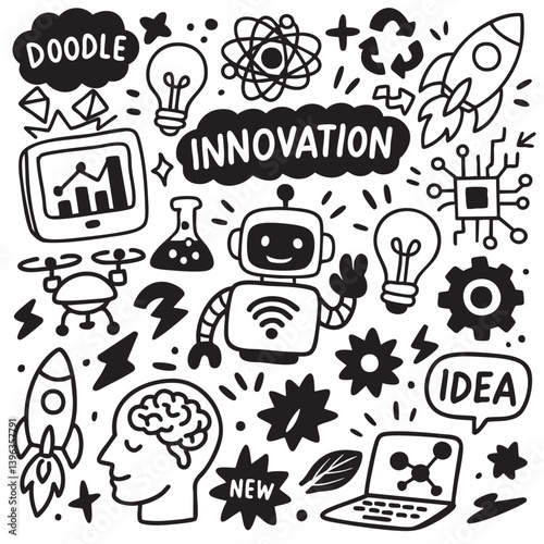 Innovation and technology doodle set for education