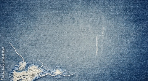 Ripped Denim Jeans Texture Background with Threads and Distressed Look