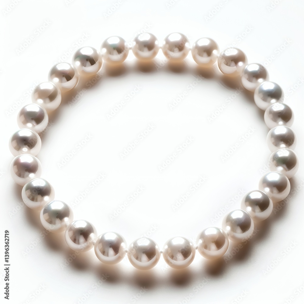 Pearl necklace with soft curve on white background Pearl necklace with soft curve on white background