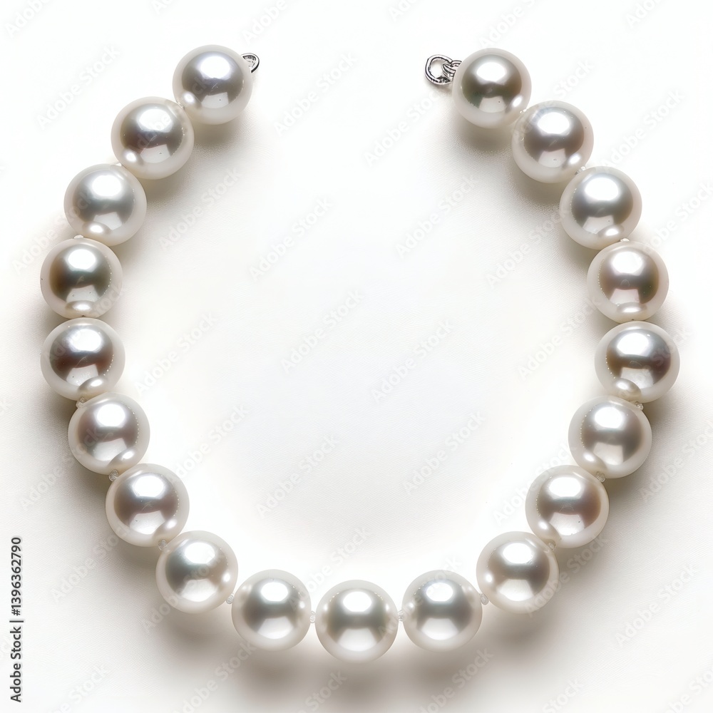Pearl necklace with soft curve on white background Pearl necklace with soft curve on white background