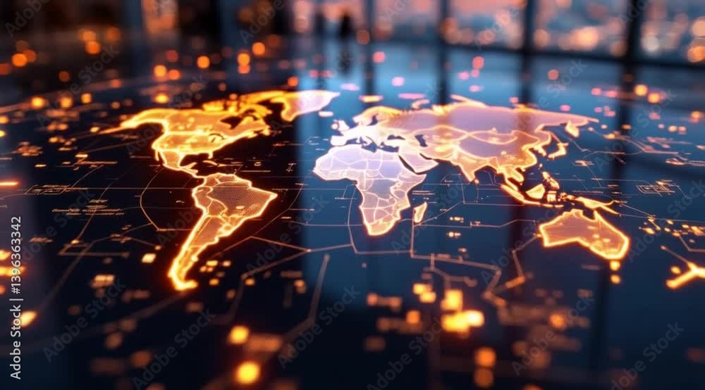 Global network connections, city background