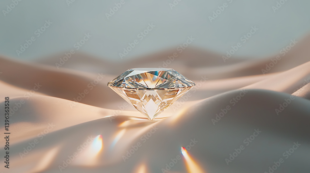 Obraz premium Brilliant diamond display elegant fabric setting jewelry photography soft lighting close-up view luxury concept