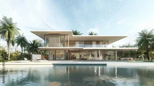 A modern, light-filled beachfront house with a swimming pool. photo
