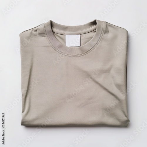 Folded unisex oversized t-shirt with tag on white background