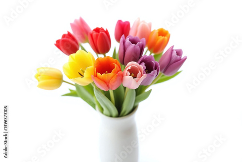 Wallpaper Mural white vase filled with colorful tulips on a white background Torontodigital.ca