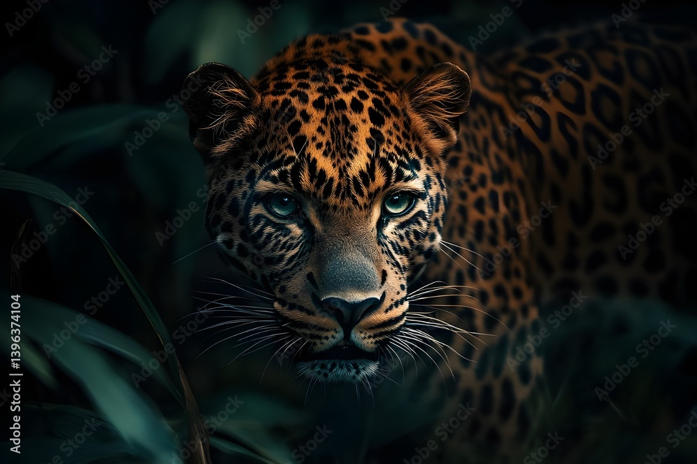 Obraz premium Face of a leopard in the wild looking fierce with its fangs showing
