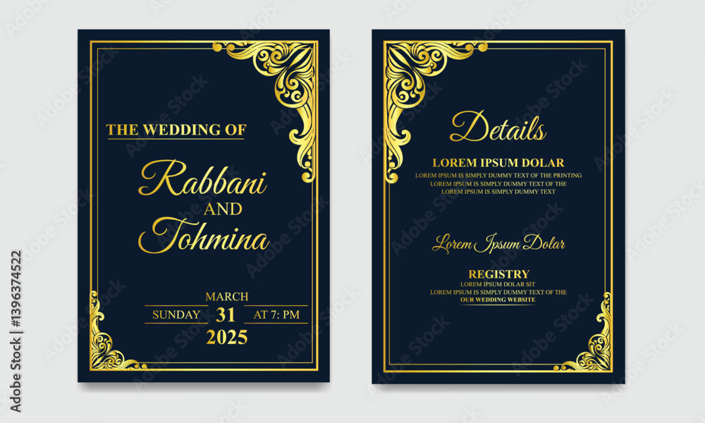 Naklejka premium Luxury wedding invitation card template with golden pattern