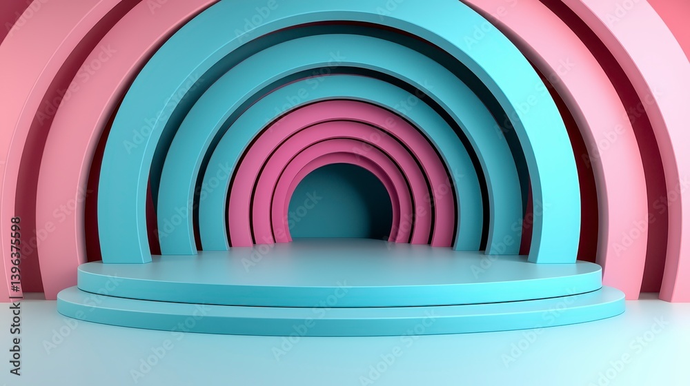 Obraz premium Pastel Pink and Blue Arch Background with Light Blue Platform