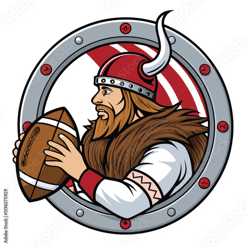 Create a bold, vector illustration of a powerful Viking warrior confidently holding a severed foot, showcasing dramatic, thick lines and strong contrasts.