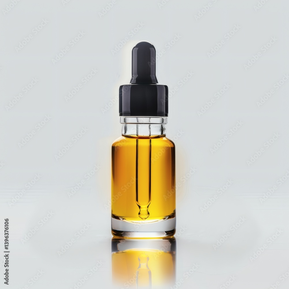 Naklejka premium Facial oil dropper bottle with yellow serum on white background
