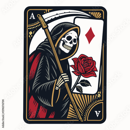 Create a bold, vector illustration of a vintage Tarot card, the first in a series, featuring strong lines and rich color.  Focus on impactful design.