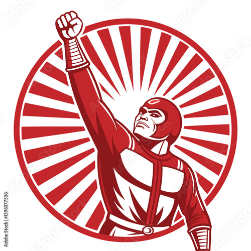 Design a vector illustration of a raised fist, bold black strokes, powerful and dynamic, conveying strength and defiance.