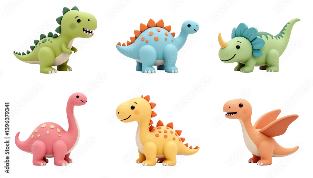 Naklejka premium Colorful dinosaur toys, white isolate background