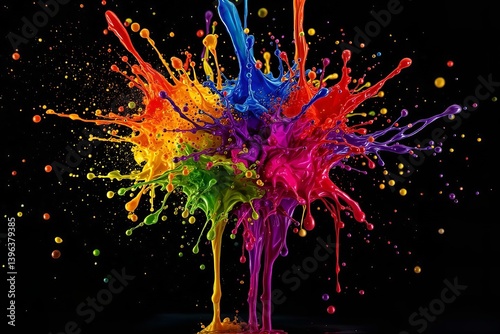 Colorful Paint Splatter Explosion on Black Background | Abstract Art Photography | Vibrant Rainbow Colors | Modern Wall Art Decor