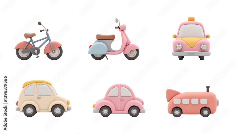Naklejka premium Colorful cartoon vehicles, white isolate background