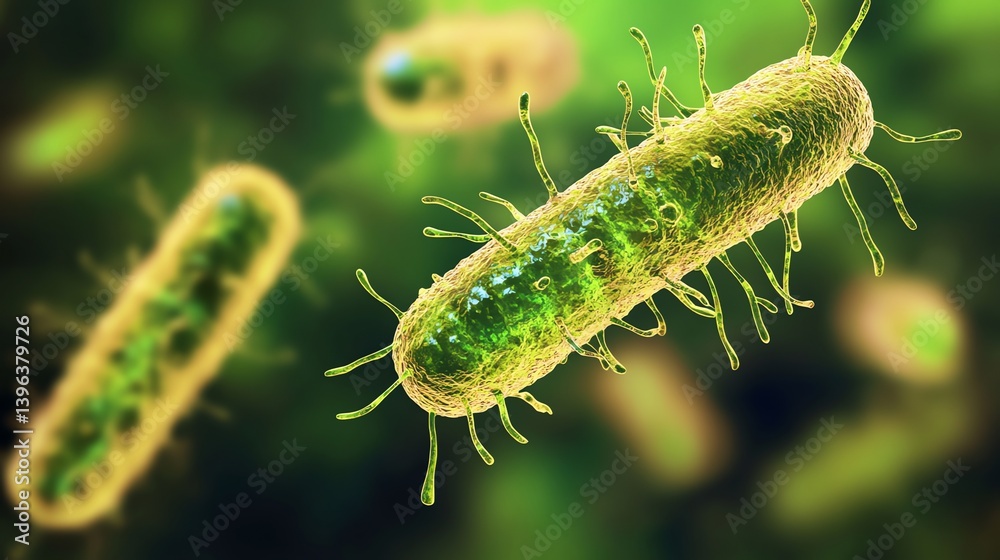Fototapeta premium Bacteria Close-up Image Displaying Rod Shaped Cells with Flagella for Biology