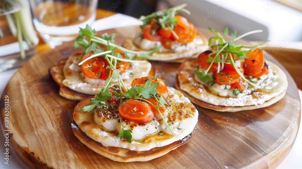 An inviting display of blini is presented. The blini, small, round, and fluffy pancakes, are made from a special batter. They have a golden - brown color on the surface, indicating they are well - coo An inviting display of blini is presented. The blini, small, round, and fluffy pancakes, are made from a special batter. They have a golden - brown color on the surface, indicating they are well - coo