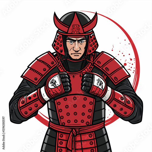 Design a bold, vector illustration of a mixed martial arts fighter, showcasing dynamic strokes and impactful splashes of blood.